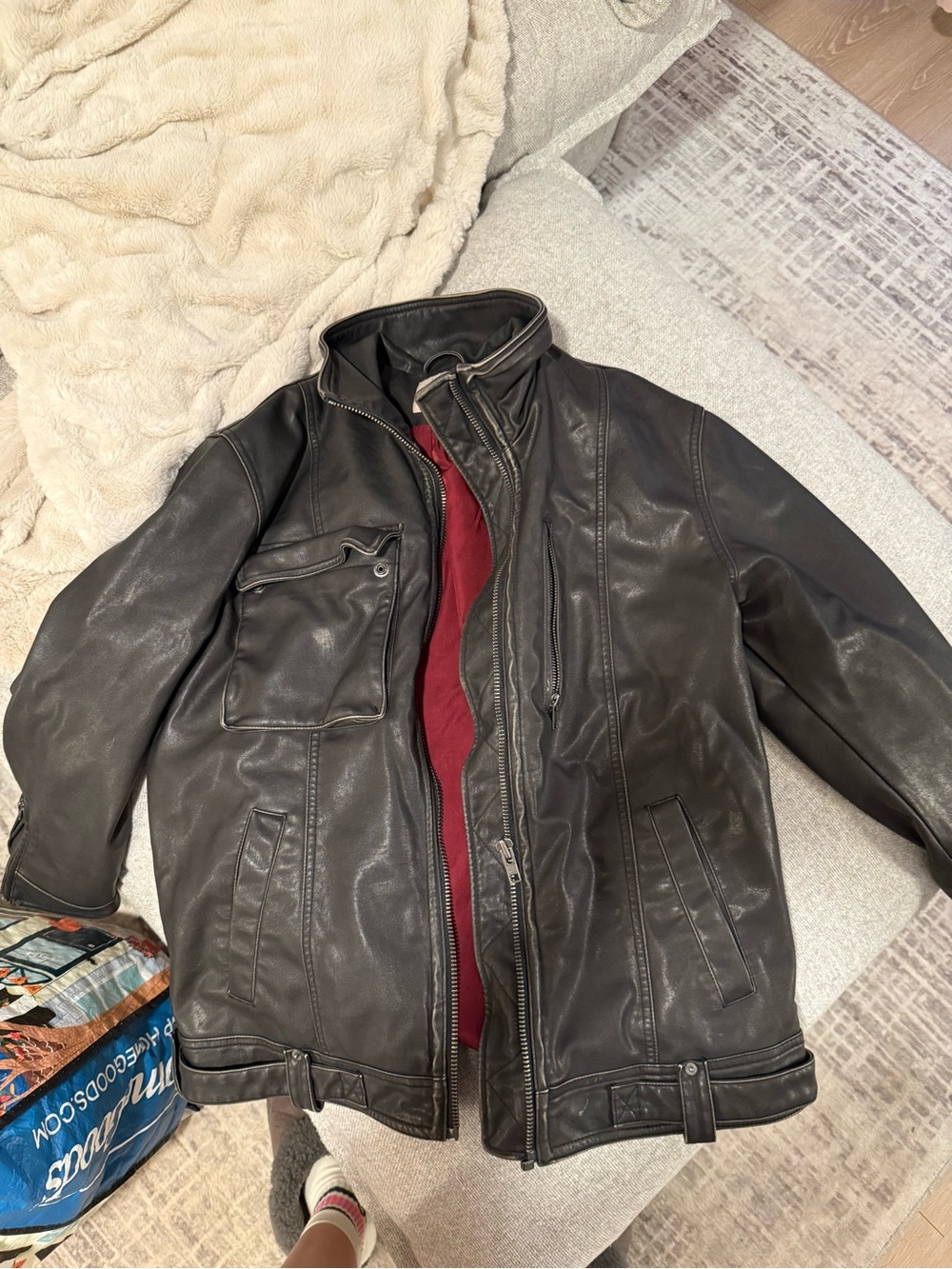 Free People Black Leather Jacket with Red Lining